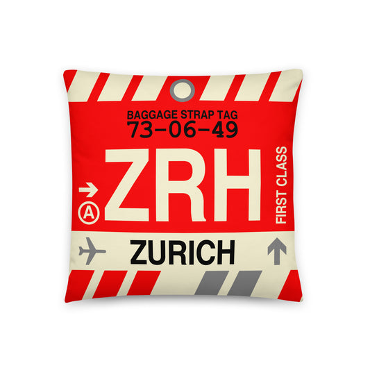 Travel Gift Throw Pillow • ZRH Zurich • YHM Designs - Image 01