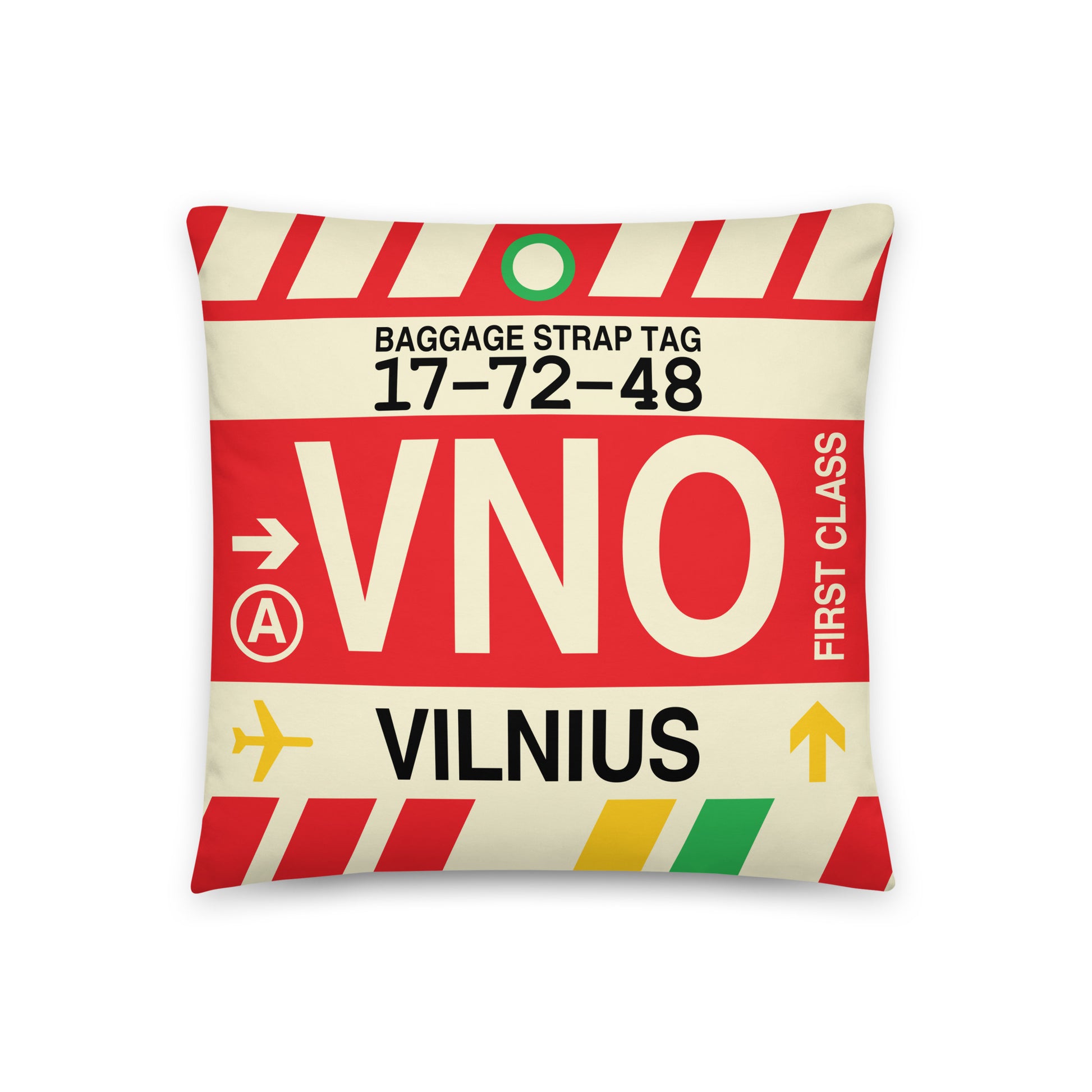Travel-Themed Throw Pillow • VNO Vilnius • YHM Designs - Image 01