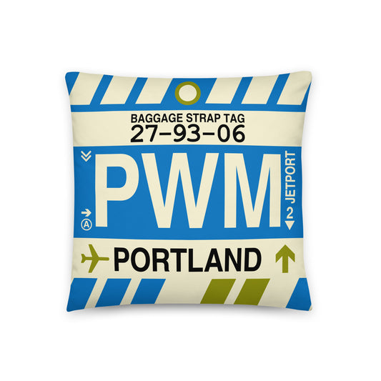 PWM Portland Throw Pillow • Jet Age Baggage Tag Design • YHM Designs - Image 01