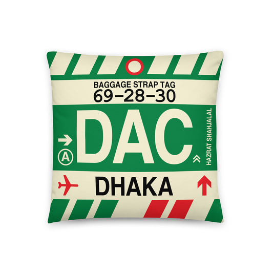 Travel-Themed Throw Pillow • DAC Dhaka • YHM Designs - Image 01