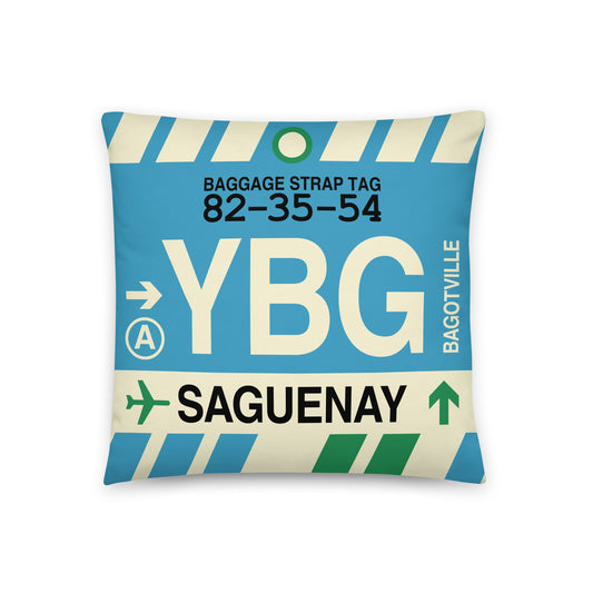 Travel-Themed Throw Pillow • YBG Saguenay • YHM Designs - Image 01