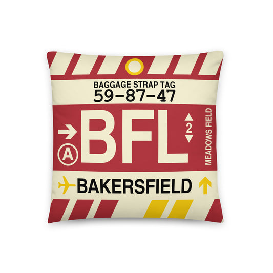 Travel-Themed Throw Pillow • BFL Bakersfield • YHM Designs - Image 01