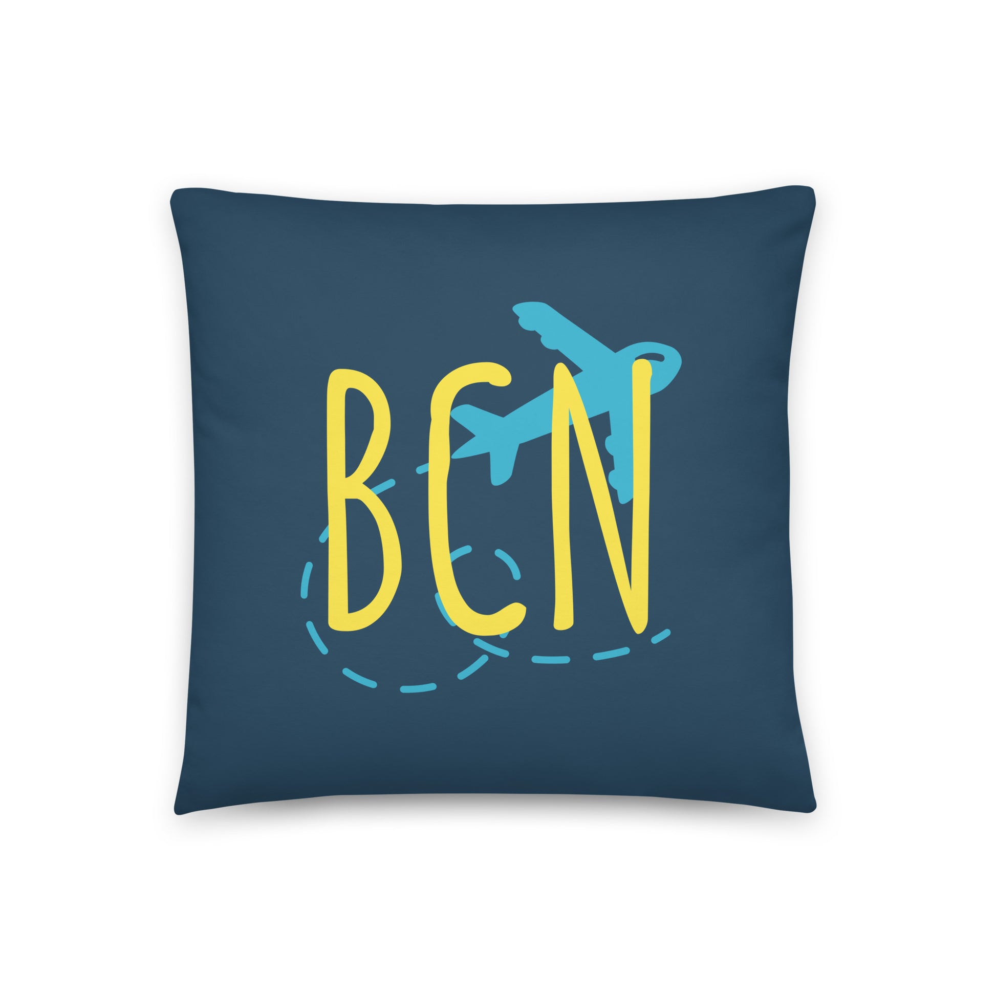 BCN Barcelona Throw Pillow • Playful Airplane Design • YHM Designs - Image 01