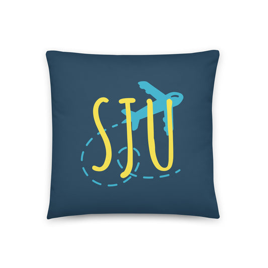 Airplane Throw Pillow • SJU San Juan • YHM Designs - Image 01