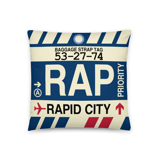RAP Rapid City Throw Pillow • Jet Age Baggage Tag Design • YHM Designs - Image 01