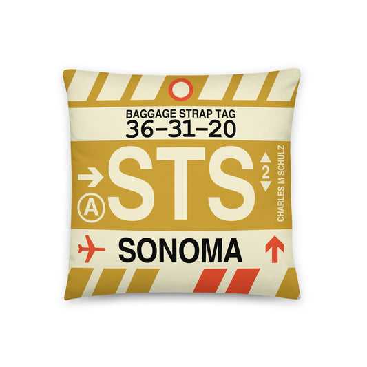 STS Sonoma Throw Pillow • Jet Age Baggage Tag Design • YHM Designs - Image 01