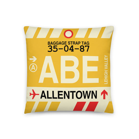 ABE Allentown Throw Pillow • Jet Age Baggage Tag Design • YHM Designs - Image 01