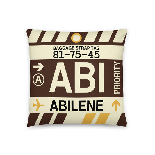ABI Abilene Throw Pillow • Jet Age Baggage Tag Design • YHM Designs - Image 01