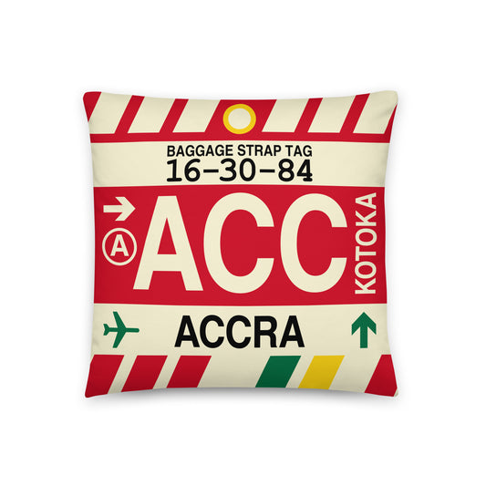 ACC Accra Throw Pillow • Jet Age Baggage Tag Design • YHM Designs - Image 01