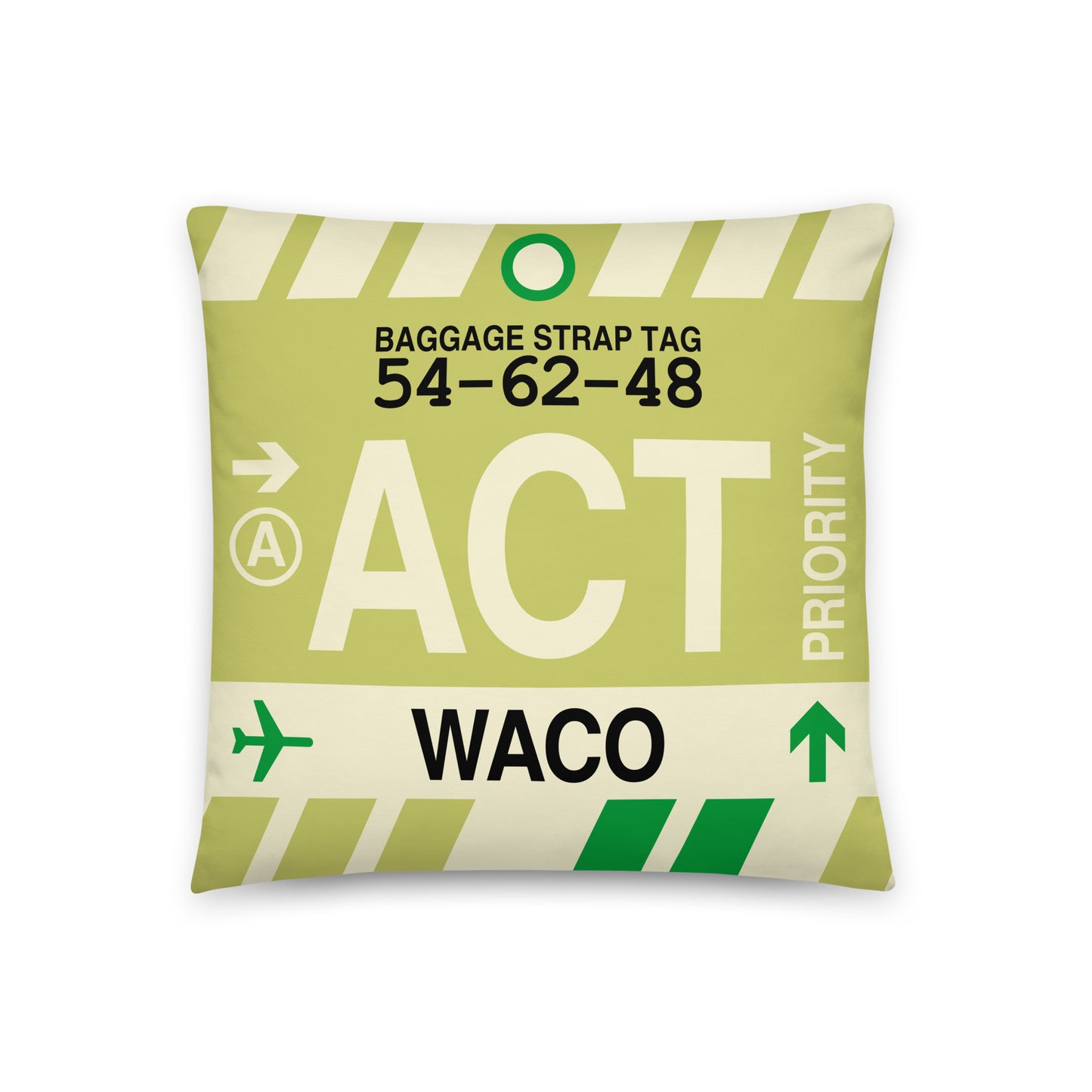 ACT Waco Throw Pillow • Jet Age Baggage Tag Design • YHM Designs - Image 01