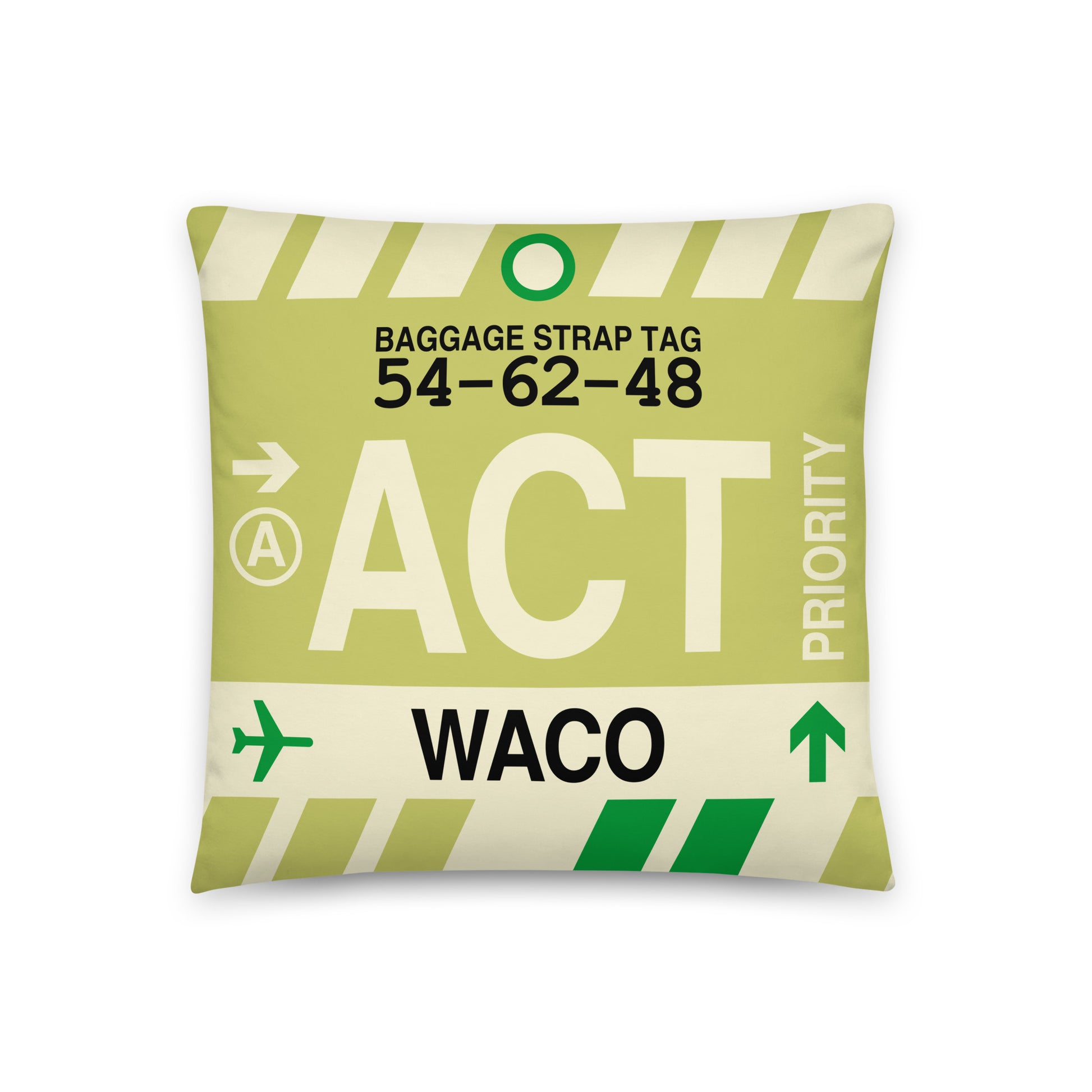 ACT Waco Throw Pillow • Jet Age Baggage Tag Design • YHM Designs - Image 01