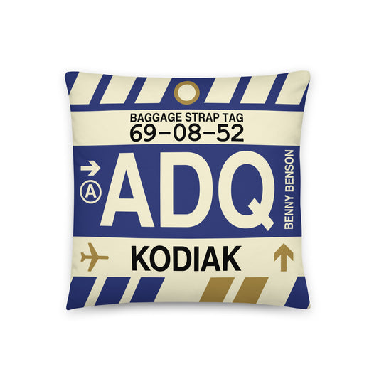 ADQ Kodiak Throw Pillow • Jet Age Baggage Tag Design • YHM Designs - Image 01