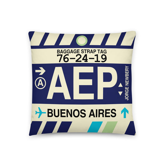 AEP Buenos Aires Throw Pillow • Jet Age Baggage Tag Design • YHM Designs - Image 01