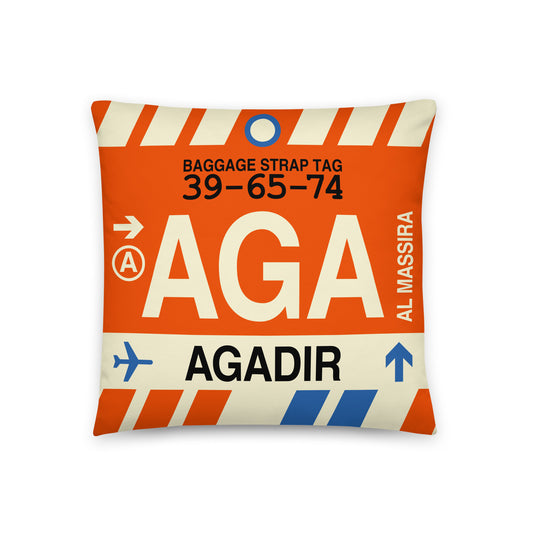 AGA Agadir Throw Pillow • Jet Age Baggage Tag Design • YHM Designs - Image 01