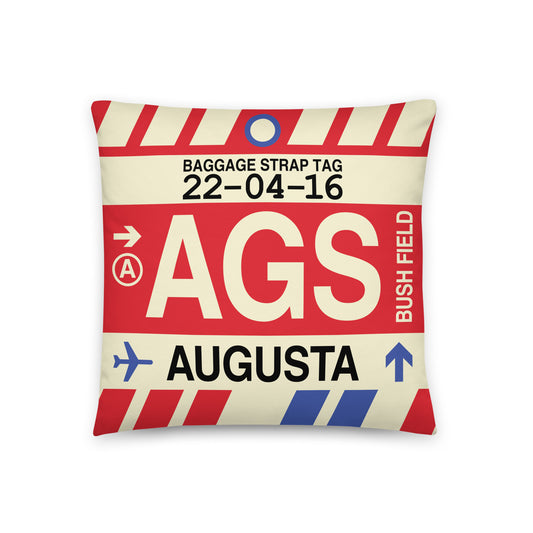 AGS Augusta Throw Pillow • Jet Age Baggage Tag Design • YHM Designs - Image 01