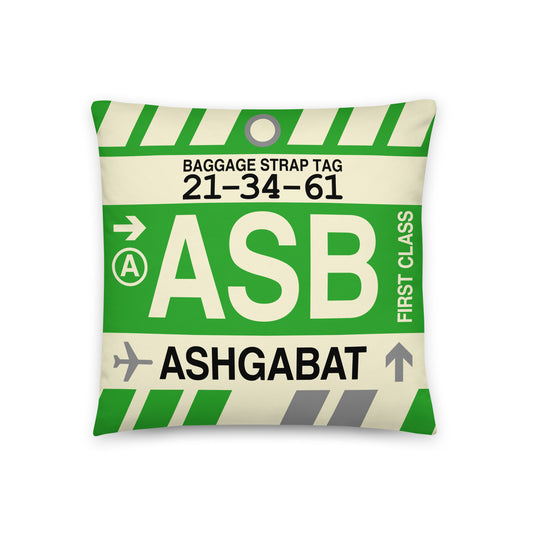 ASB Ashgabat Throw Pillow • Jet Age Baggage Tag Design • YHM Designs - Image 01