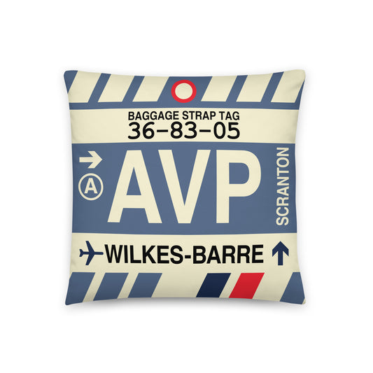 AVP Wilkes-Barre Scranton Throw Pillow • Jet Age Baggage Tag Design • YHM Designs - Image 01