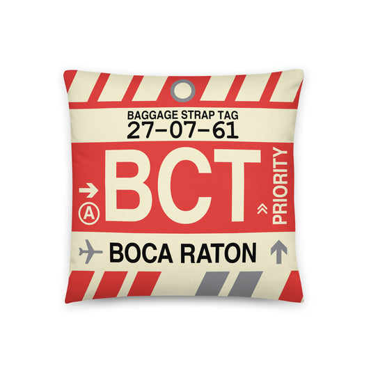 BCT Boca Raton Throw Pillow • Jet Age Baggage Tag Design • YHM Designs - Image 01