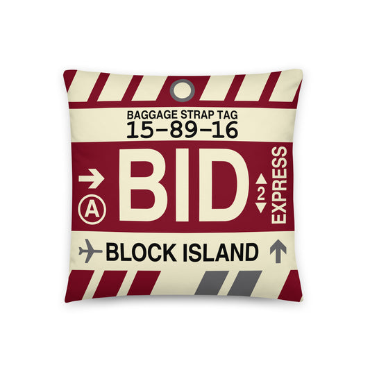 BID Block Island Throw Pillow • Jet Age Baggage Tag Design • YHM Designs - Image 01