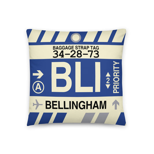 BLI Bellingham Throw Pillow • Jet Age Baggage Tag Design • YHM Designs - Image 01