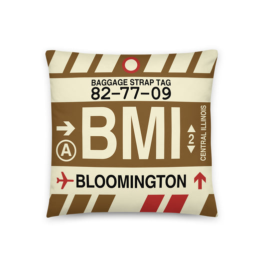 BMI Bloomington Throw Pillow • Jet Age Baggage Tag Design • YHM Designs - Image 01