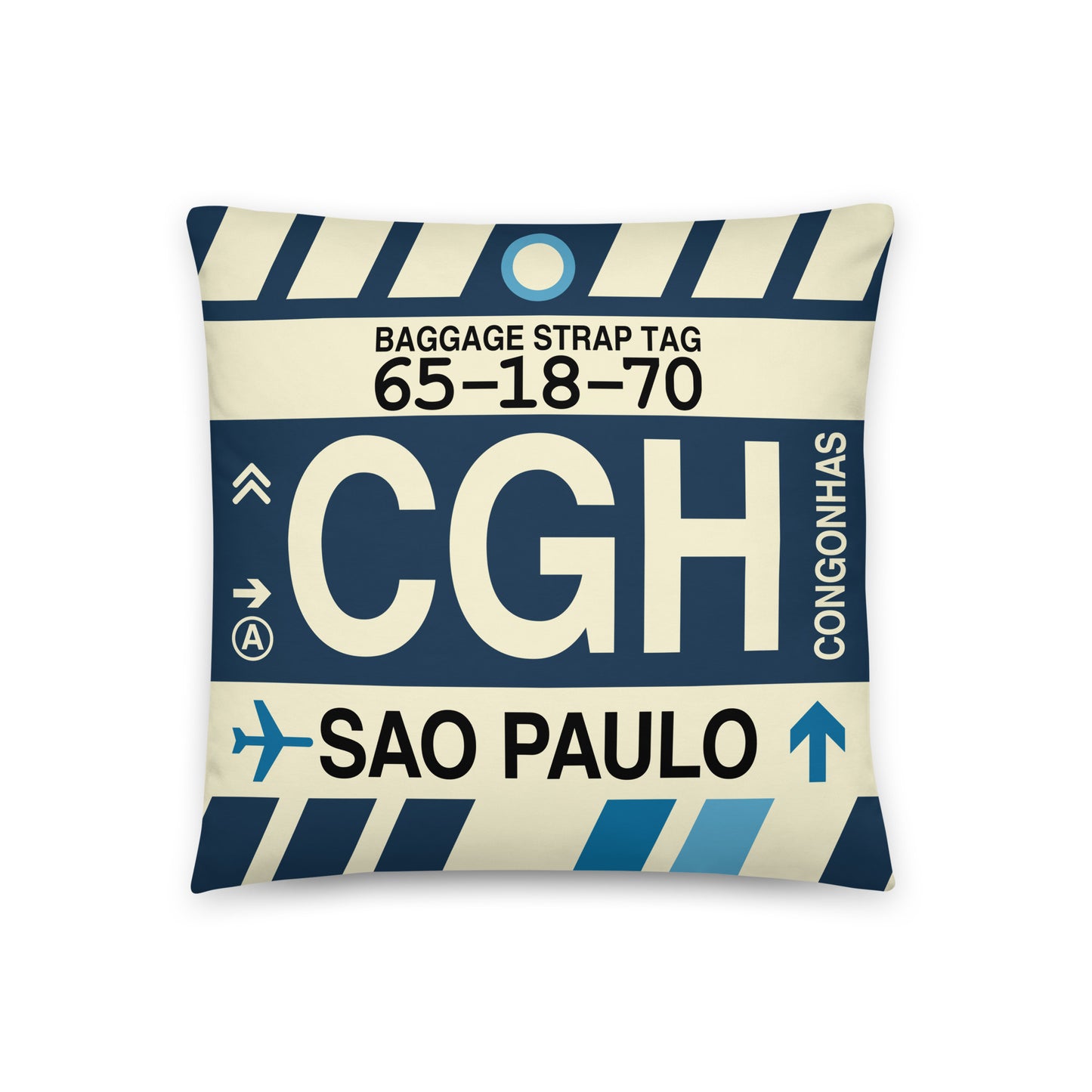 CGH Sao Paulo Throw Pillow • Jet Age Baggage Tag Design • YHM Designs - Image 01