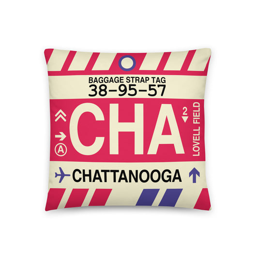 CHA Chattanooga Throw Pillow • Jet Age Baggage Tag Design • YHM Designs - Image 01