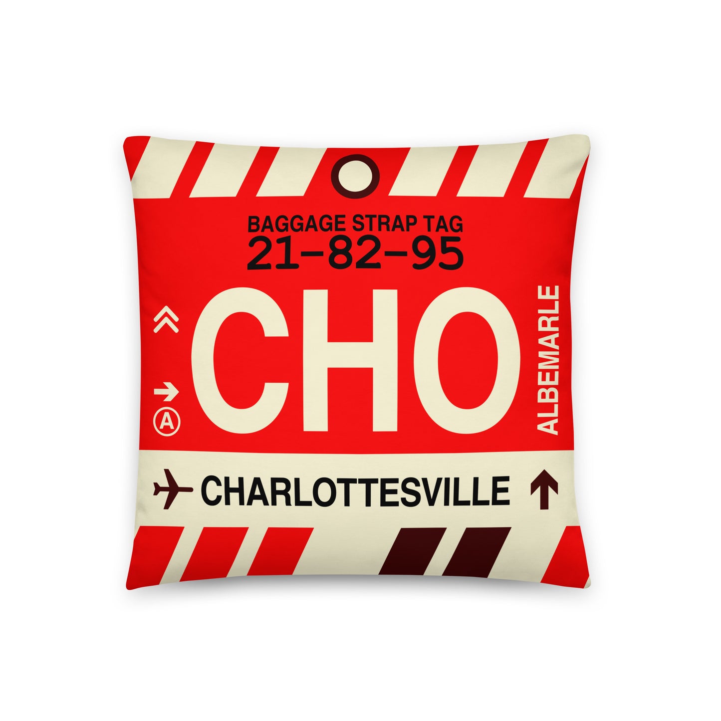 CHO Charlottesville Throw Pillow • Jet Age Baggage Tag Design • YHM Designs - Image 01