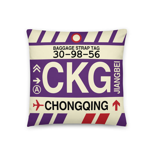 CKG Chongqing Throw Pillow • Jet Age Baggage Tag Design • YHM Designs - Image 01