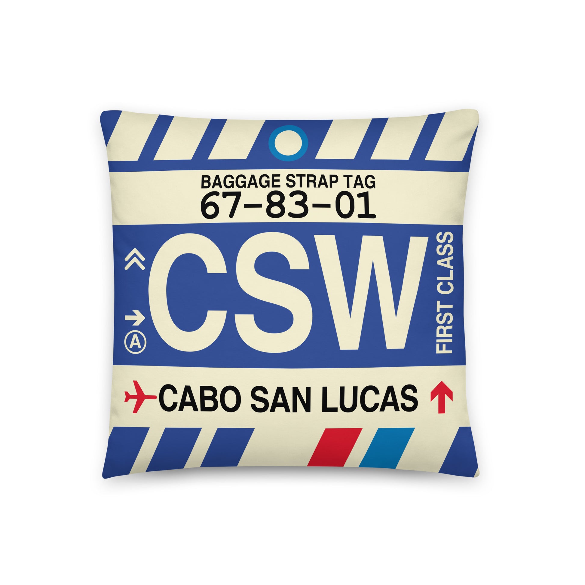CSW Cabo San Lucas Throw Pillow • Jet Age Baggage Tag Design • YHM Designs - Image 01