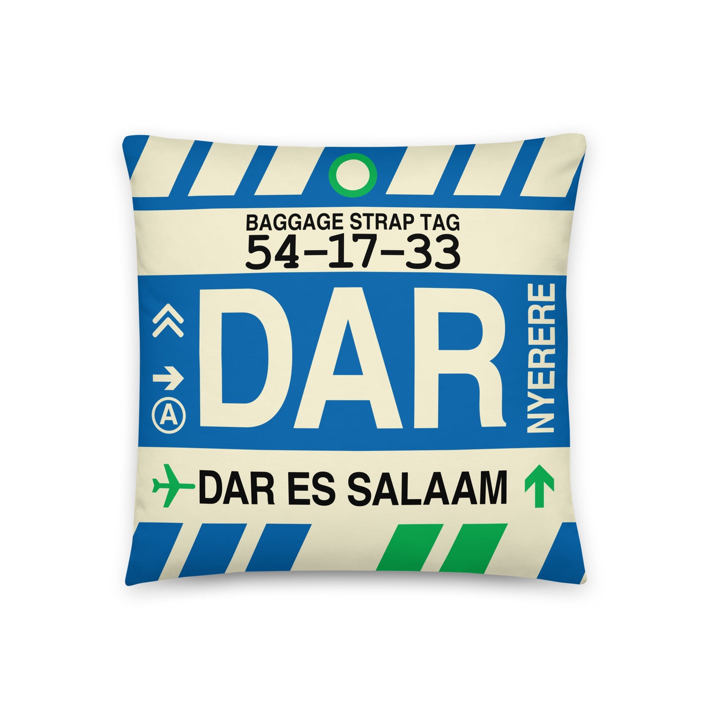 DAR Dar es Salaam Throw Pillow • Jet Age Baggage Tag Design • YHM Designs - Image 01