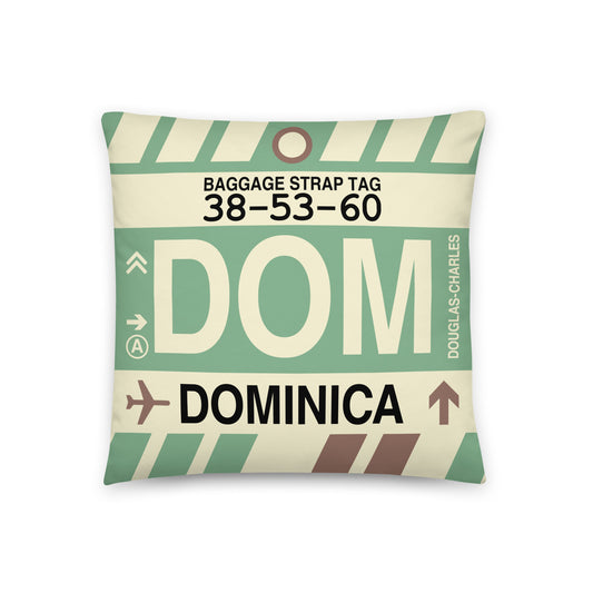 DOM Dominica Throw Pillow • Jet Age Baggage Tag Design • YHM Designs - Image 01