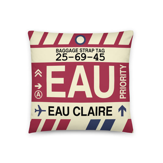 EAU Eau Claire Throw Pillow • Jet Age Baggage Tag Design • YHM Designs - Image 01