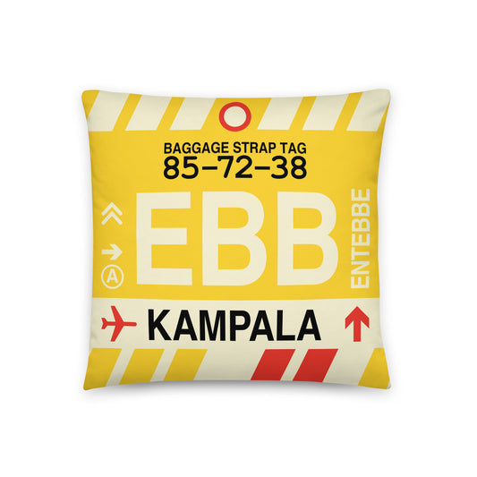 EBB Kampala Throw Pillow • Jet Age Baggage Tag Design • YHM Designs - Image 01