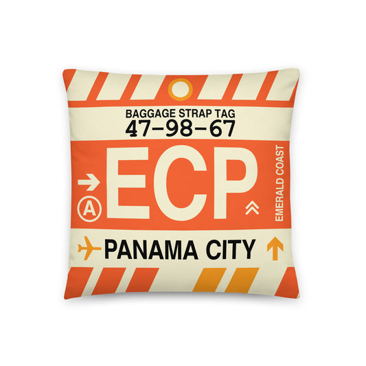 ECP Panama City Throw Pillow • Jet Age Baggage Tag Design • YHM Designs - Image 01