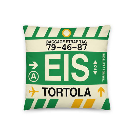 EIS Tortola Throw Pillow • Jet Age Baggage Tag Design • YHM Designs - Image 01