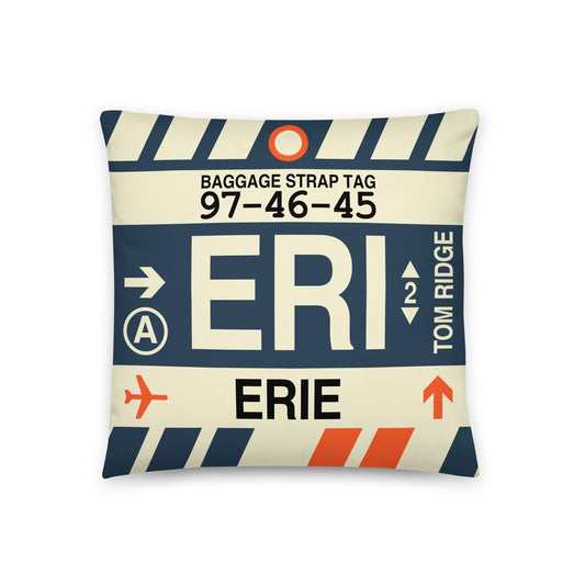 ERI Erie Throw Pillow • Jet Age Baggage Tag Design • YHM Designs - Image 01