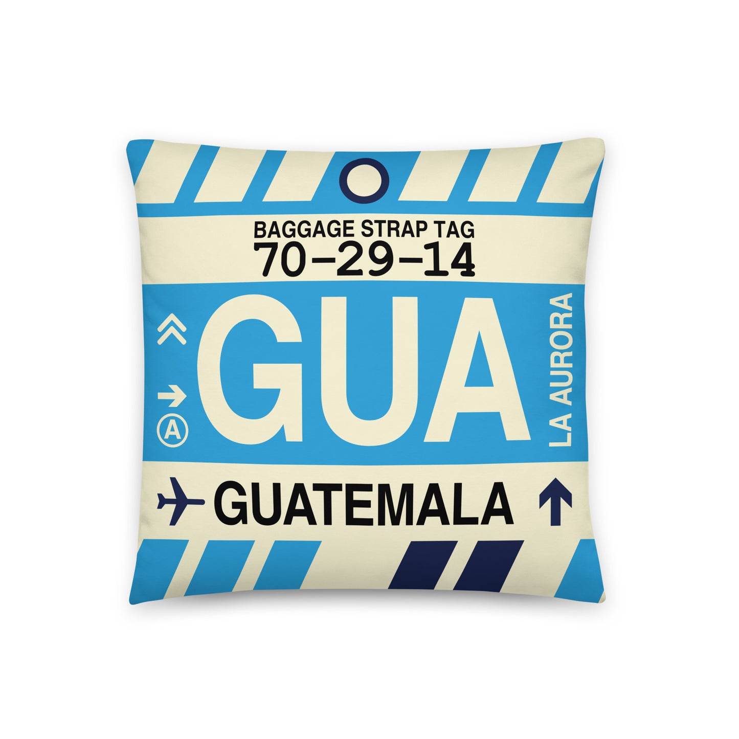 GUA Guatemala City Throw Pillow • Jet Age Baggage Tag Design • YHM Designs - Image 01