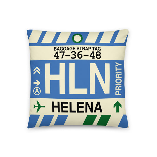 HLN Helena Throw Pillow • Jet Age Baggage Tag Design • YHM Designs - Image 01