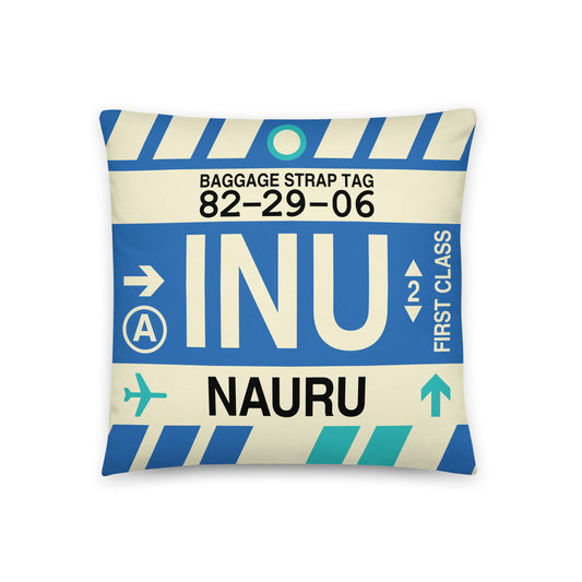 INU Nauru Throw Pillow • Jet Age Baggage Tag Design • YHM Designs - Image 01