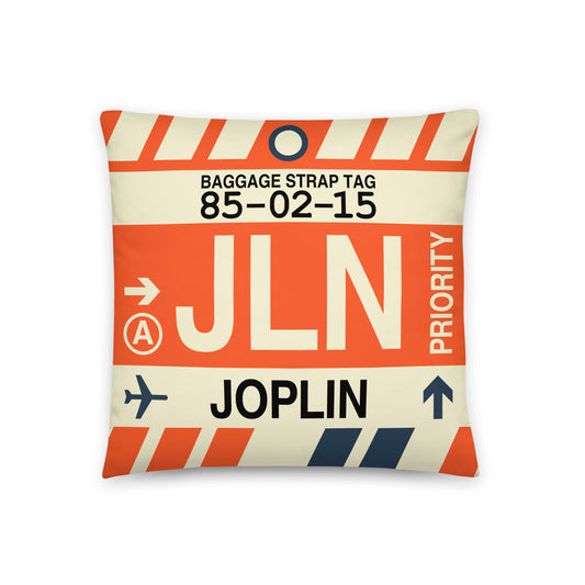 JLN Joplin Throw Pillow • Jet Age Baggage Tag Design • YHM Designs - Image 01