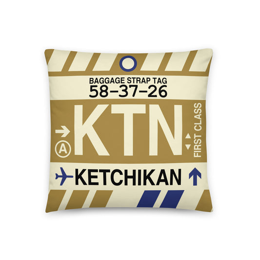 KTN Ketchikan Throw Pillow • Jet Age Baggage Tag Design • YHM Designs - Image 01