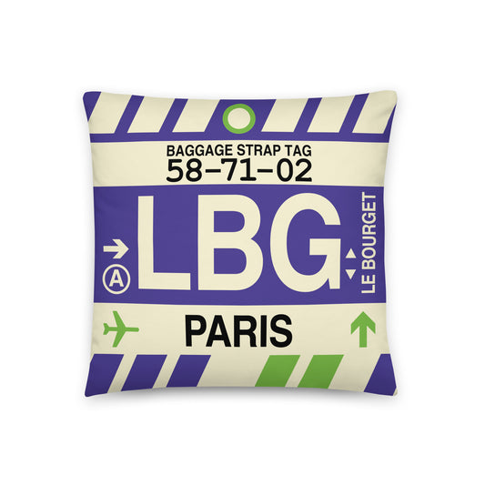 LBG Paris Throw Pillow • Jet Age Baggage Tag Design • YHM Designs - Image 01