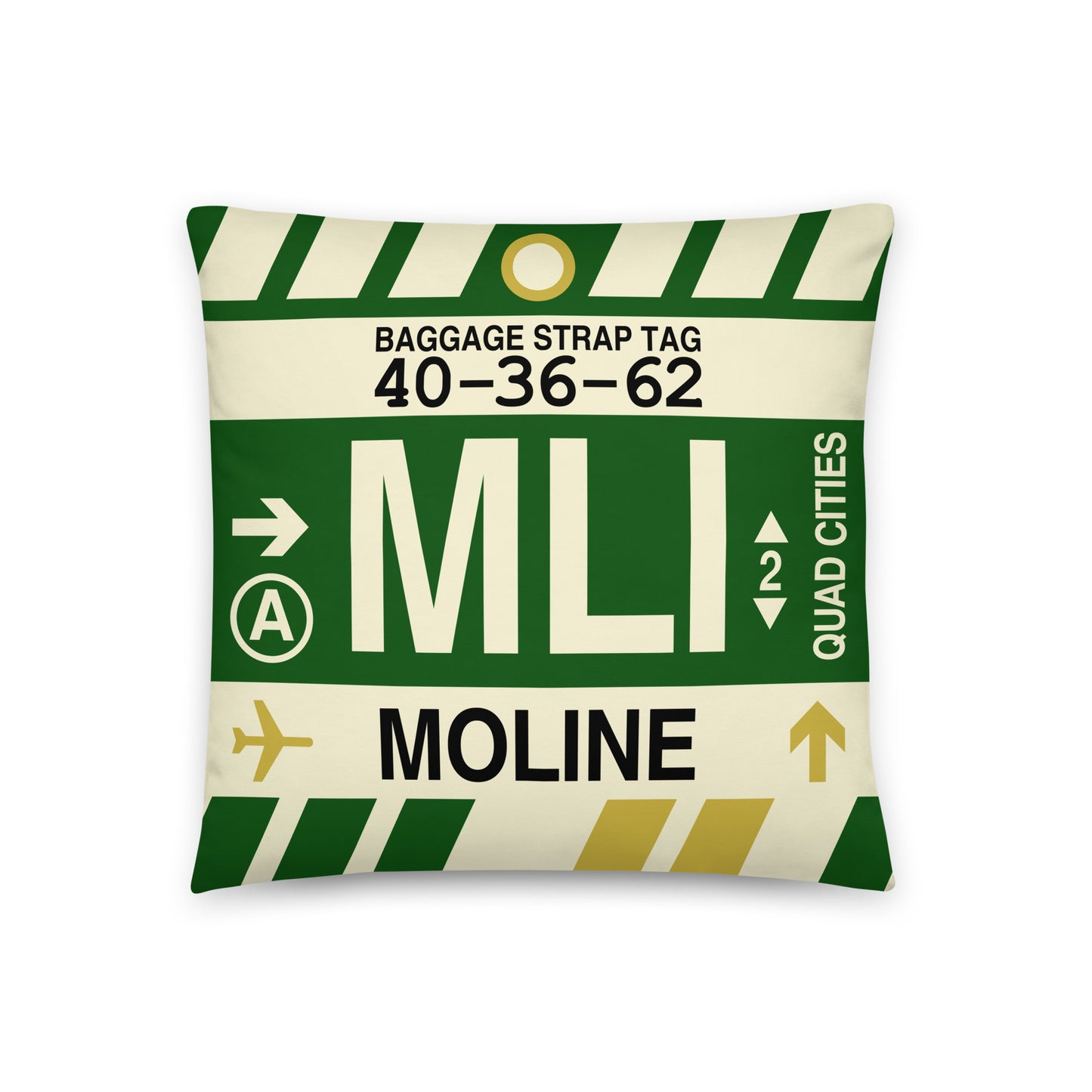 MLI Moline Throw Pillow • Jet Age Baggage Tag Design • YHM Designs - Image 01