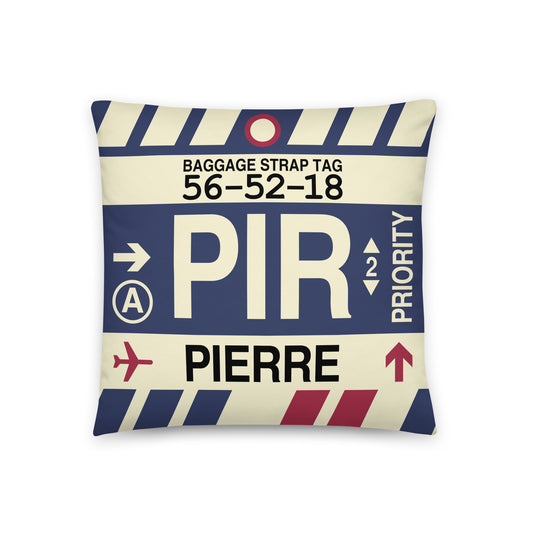 PIR Pierre Throw Pillow • Jet Age Baggage Tag Design • YHM Designs - Image 01