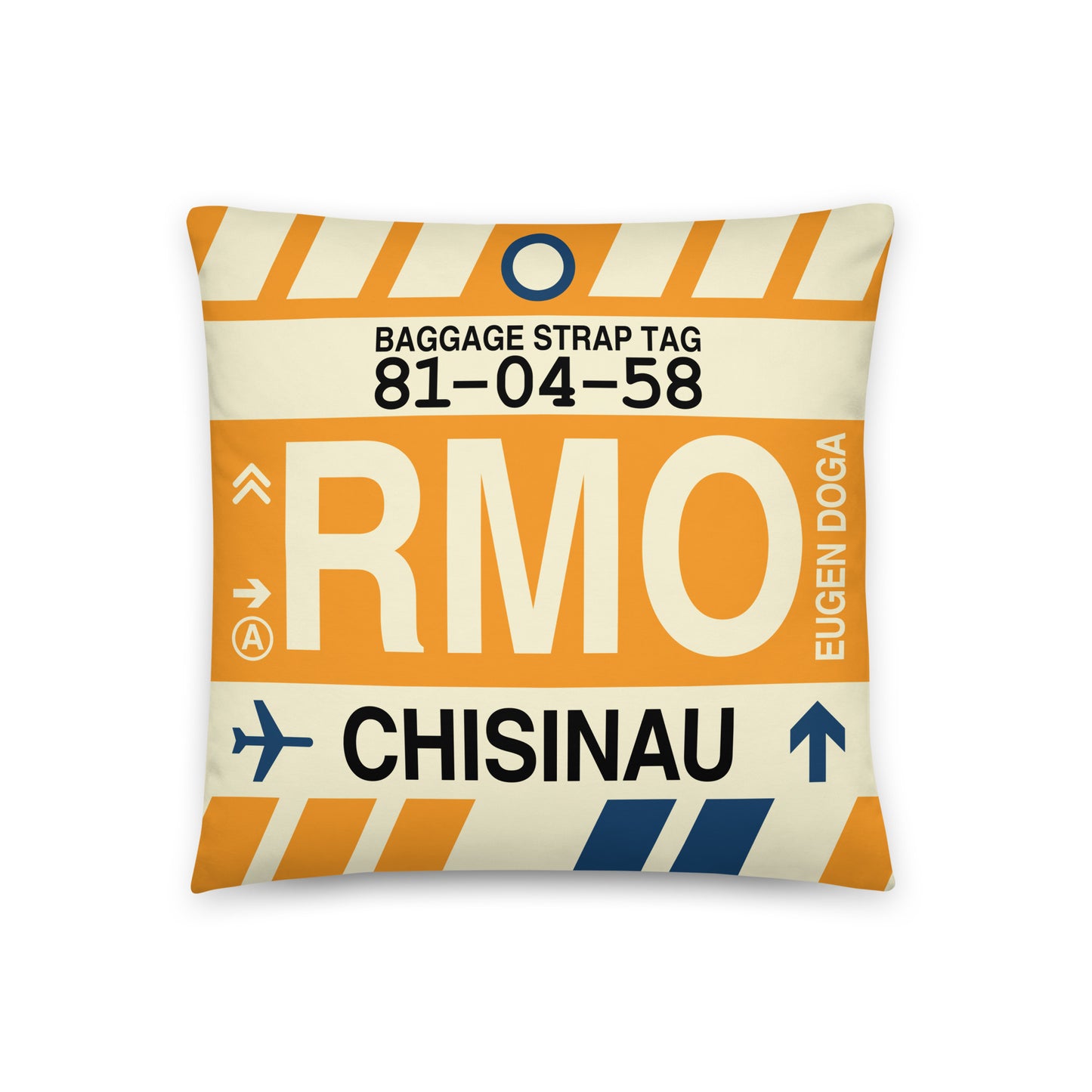RMO Chisinau Throw Pillow • Jet Age Baggage Tag Design • YHM Designs - Image 01