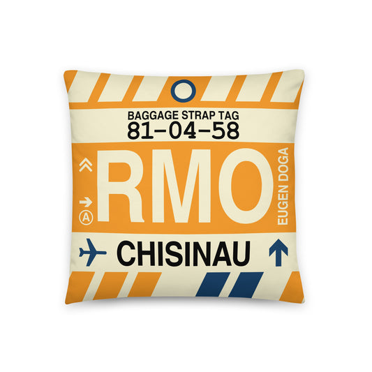 RMO Chisinau Throw Pillow • Jet Age Baggage Tag Design • YHM Designs - Image 01