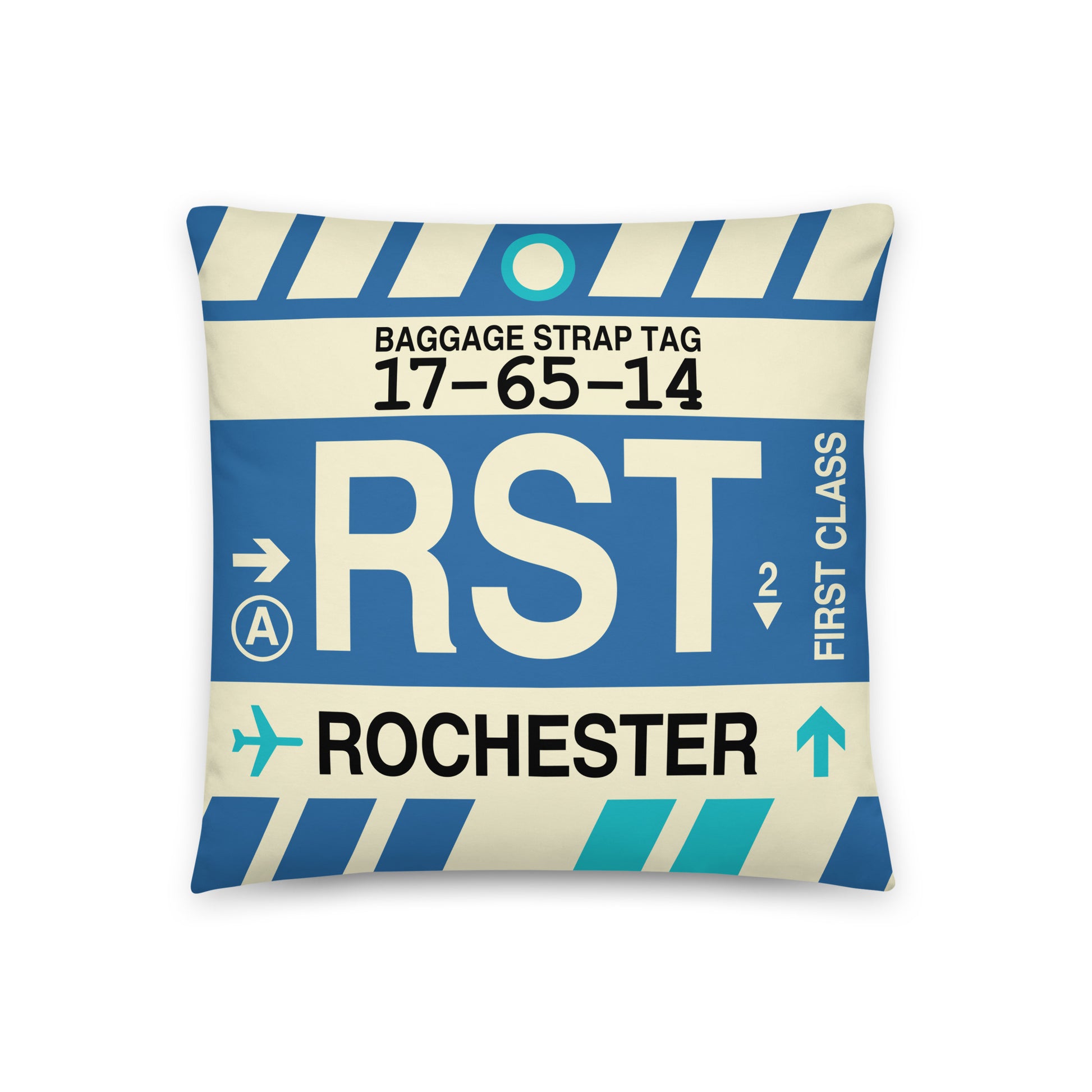 RST Rochester Throw Pillow • Jet Age Baggage Tag Design • YHM Designs - Image 01