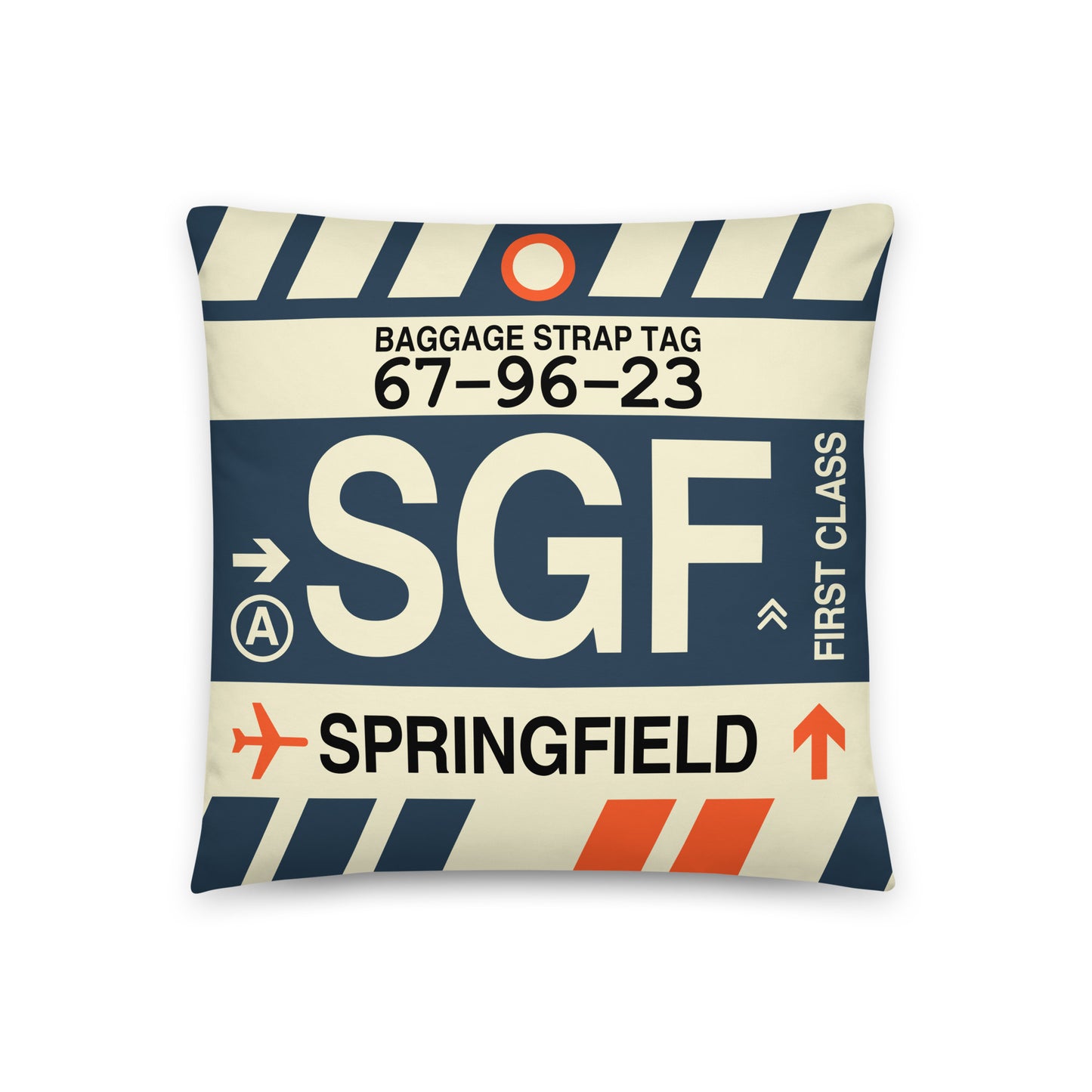 SGF Springfield Throw Pillow • Jet Age Baggage Tag Design • YHM Designs - Image 01