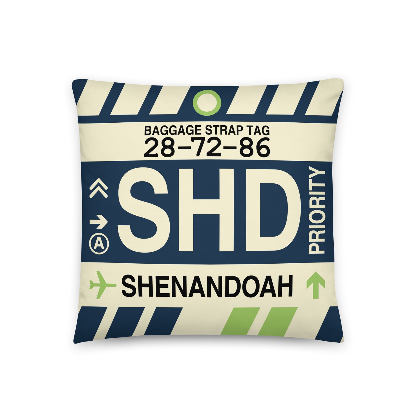 SHD Shenandoah Valley Throw Pillow • Jet Age Baggage Tag Design • YHM Designs - Image 01